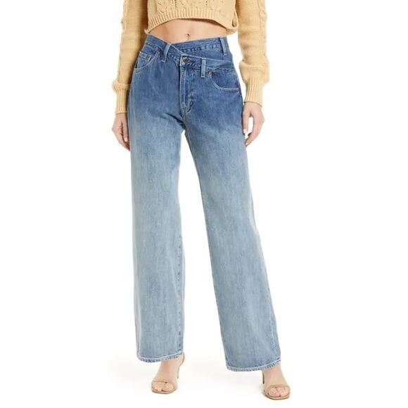 PISTOLA Bobbie Crossover Waist Jeans Wide Leg Jeans Size 26 Indigo Ombré Fade - Picture 3 of 12